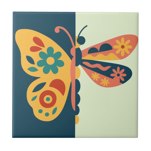 Colourful butterfly decoration with floral element tile (Front)