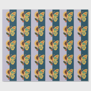 Colourful butterfly decoration with floral element wrapping paper
