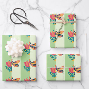 Colourful butterfly decoration with floral element wrapping paper sheet