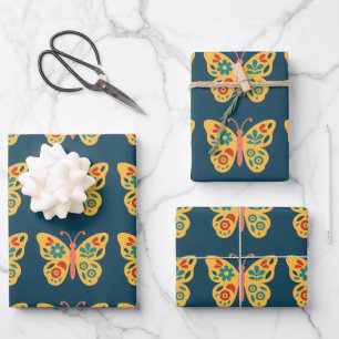 Colourful butterfly decoration with floral element wrapping paper sheet