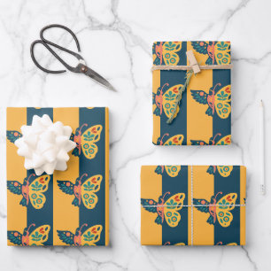 Colourful butterfly decoration with floral element wrapping paper sheet