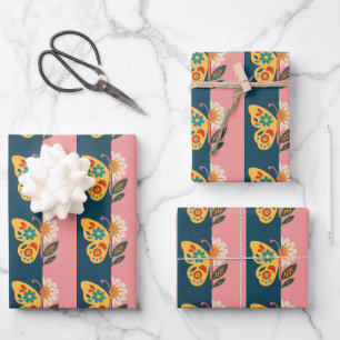 Colourful butterfly decoration with floral element wrapping paper sheet