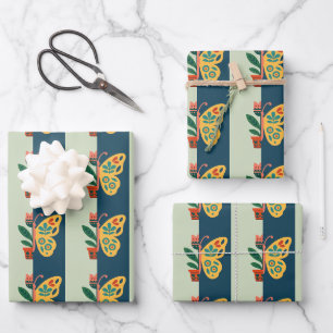 Colourful butterfly decoration with floral element wrapping paper sheet
