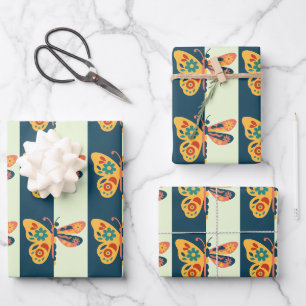Colourful butterfly decoration with floral element wrapping paper sheet