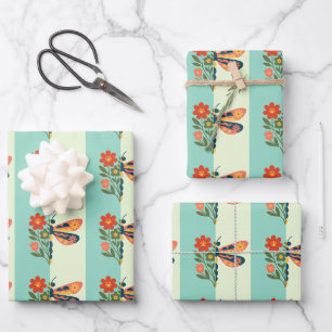 Colourful butterfly decoration with floral element wrapping paper sheet