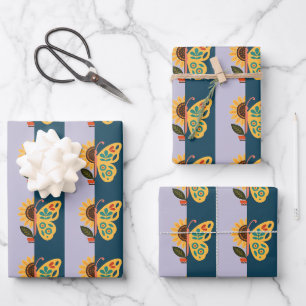 Colourful butterfly decoration with floral element wrapping paper sheet