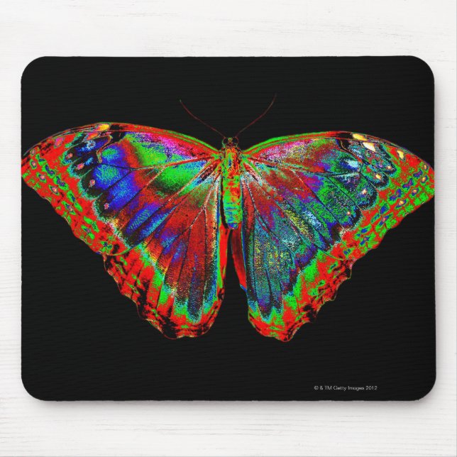 Colourful Butterfly design against black backdrop  Mouse Mat (Front)