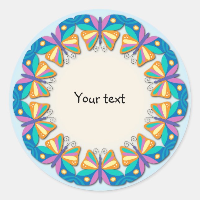 Colourful Butterfly Design Classic Round Sticker (Front)