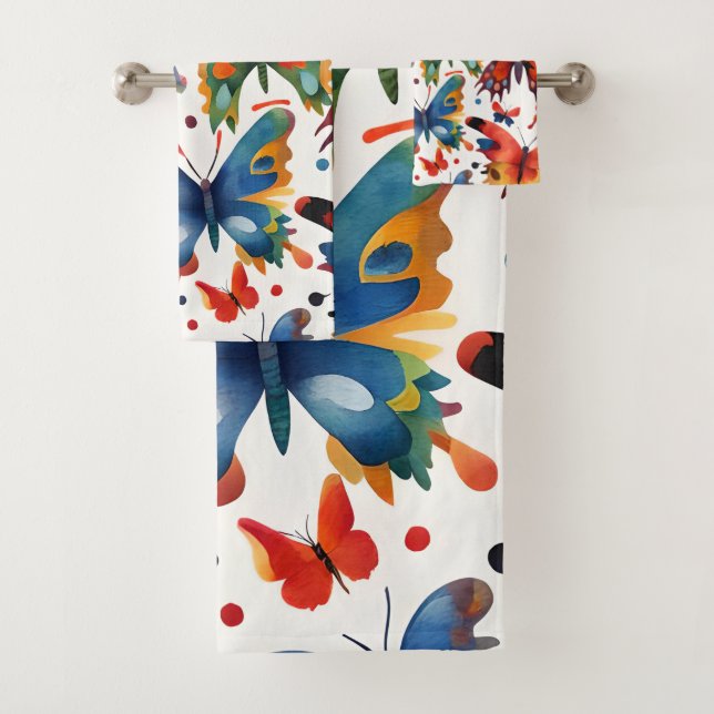 Colourful Butterfly drawing  Bath Towel Set (Insitu)
