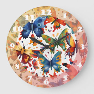 Colourful Butterfly drawing  Large Clock