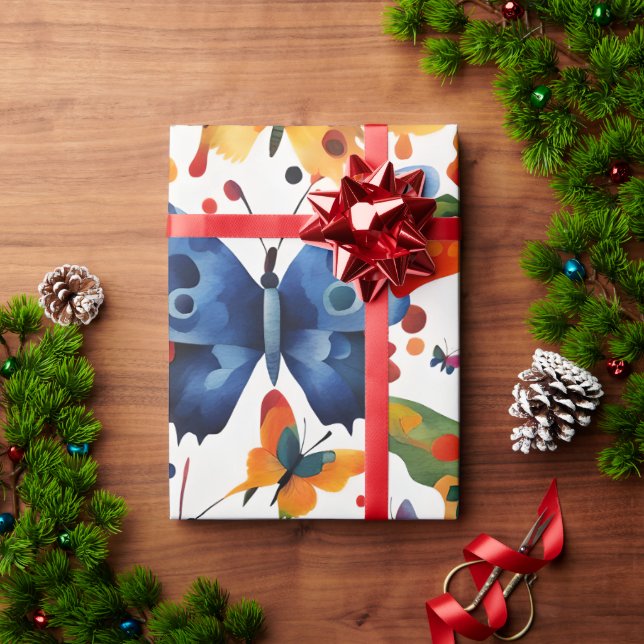 Colourful Butterfly drawing  Wrapping Paper (Holiday Gift)