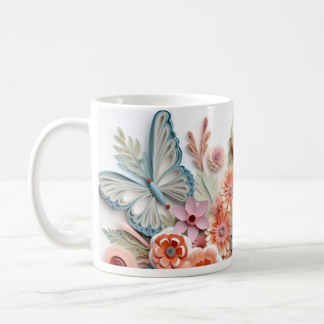 Colourful Butterfly Flowers Sublimination Wrap Coffee Mug (Left)