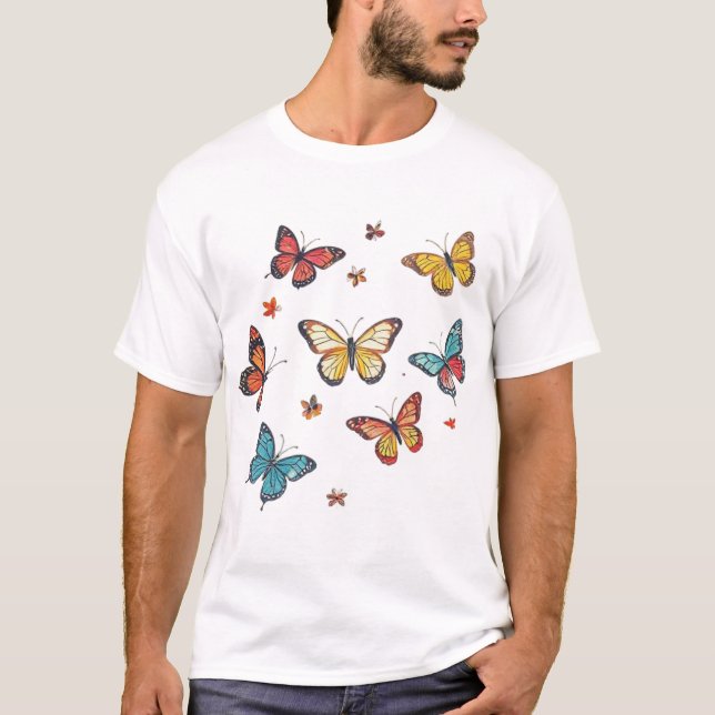 Colourful Butterfly Flutter - Watercolor Butterfly T-Shirt (Front)