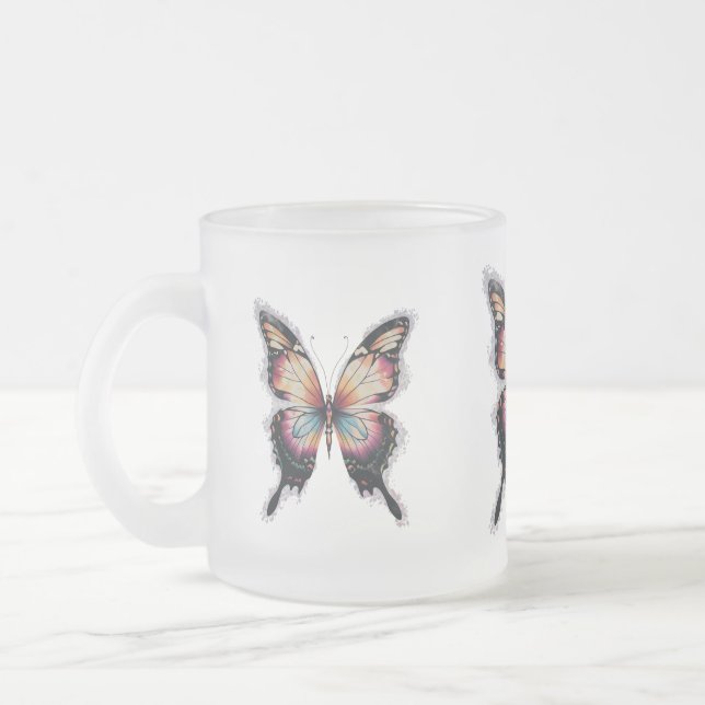 Colourful Butterfly Frosted Glass Mug  (Left)