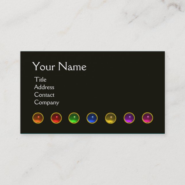 COLOURFUL BUTTERFLY GEM STONES BLACK  WHITE BLUE BUSINESS CARD (Front)