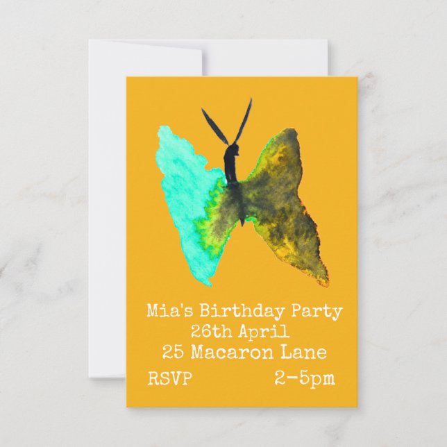 Colourful butterfly girl's birthday invitation (Front)
