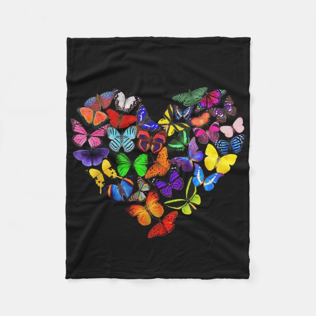Colourful Butterfly Heart Butterflies Love Valenti Fleece Blanket (Front)