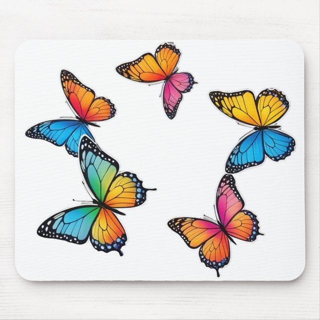Colourful Butterfly Illustration Mouse Mat (Front)