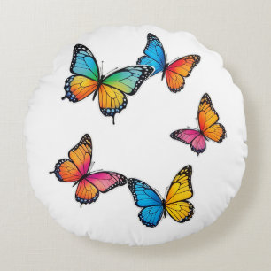 Colourful Butterfly Illustration Round Cushion