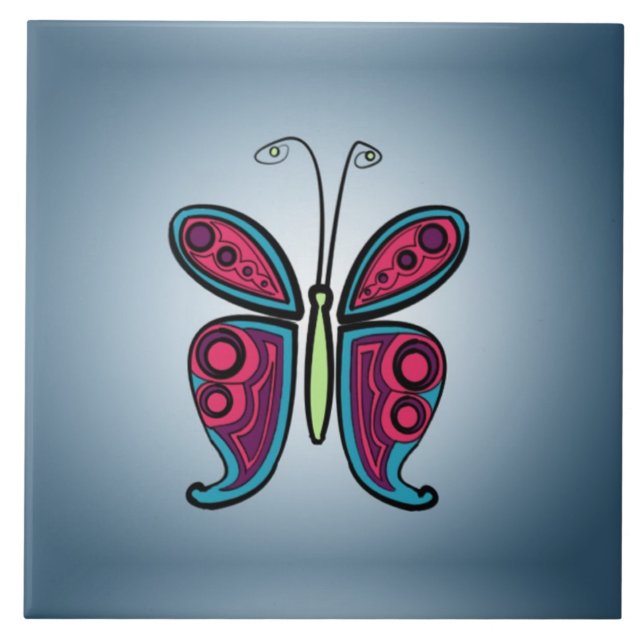 Colourful Butterfly Illustration Tile (Front)