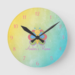 Colourful Butterfly Kids Bedroom Round Clock