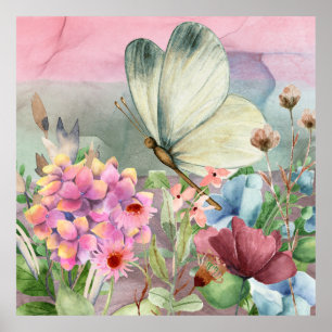 Colourful Butterfly Kisses Among Wildflowers Poster
