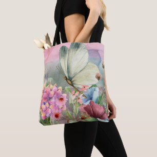 Colourful Butterfly Kisses Among Wildflowers Tote Bag