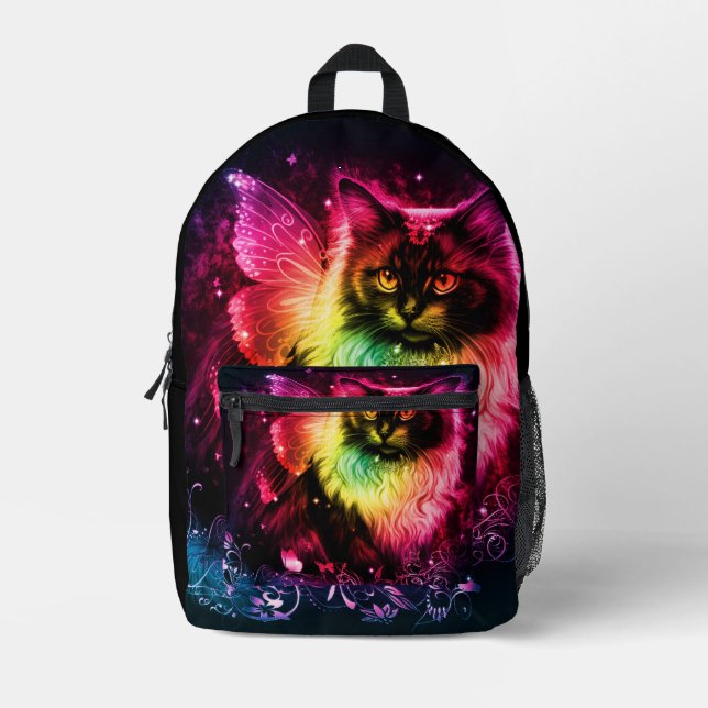 Colourful Butterfly Kitty Printed Backpack (Front)