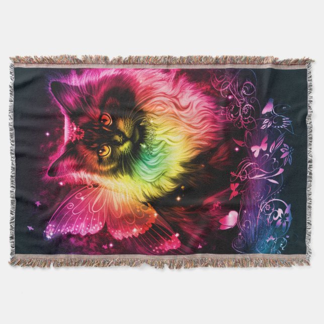 Colourful Butterfly Kitty Throw Blanket (Front)