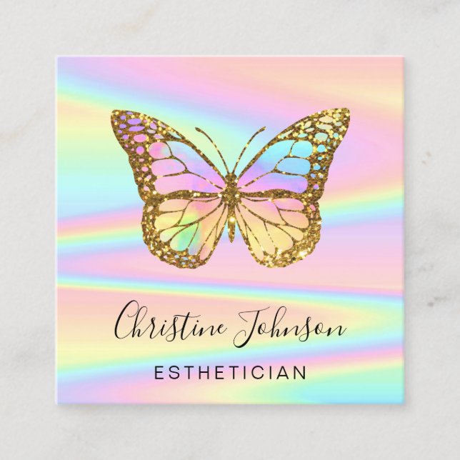 colourful butterfly logo square business card (Front)