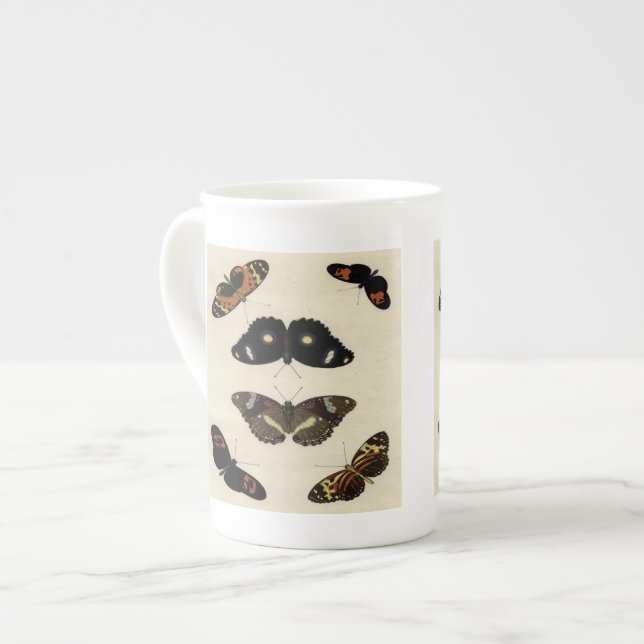 Colourful Butterfly Medley on Cream Background Bone China Mug (Front Left)