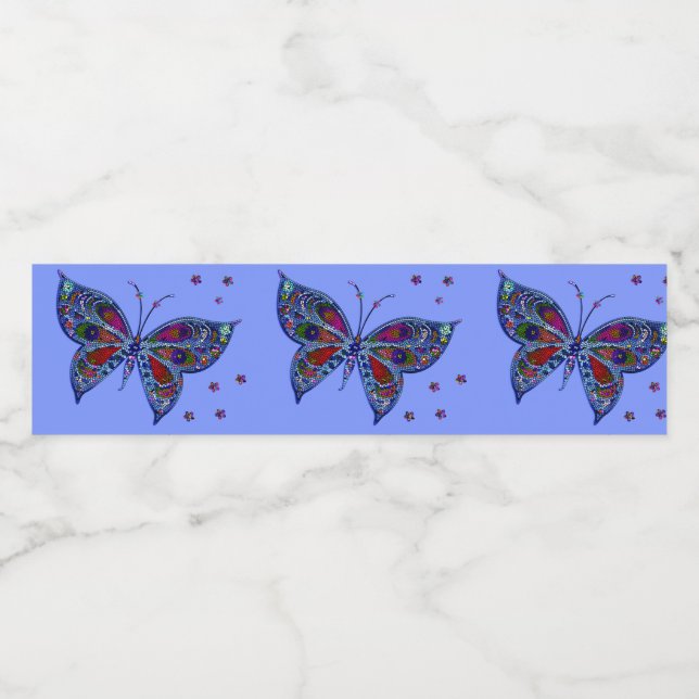 Colourful Butterfly Mosaic Water Bottle Label (Single Label)
