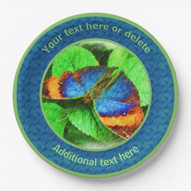 Colourful Butterfly Nature Art Personalised Party  Paper Plate (Front)