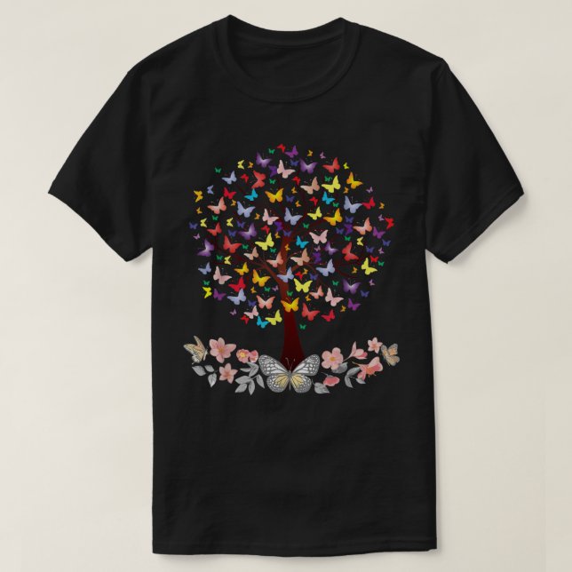 Colourful butterfly Nature Lover butterfly tree be T-Shirt (Design Front)