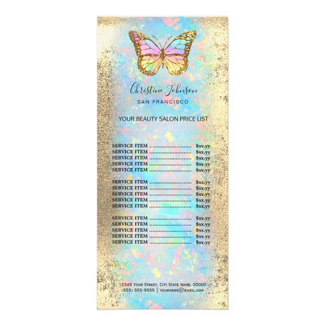 colourful butterfly on faux gold foil rack card (Front)