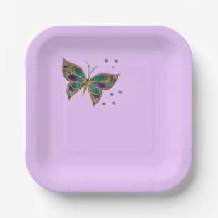 Colourful Butterfly on Lilac Background Paper Plate