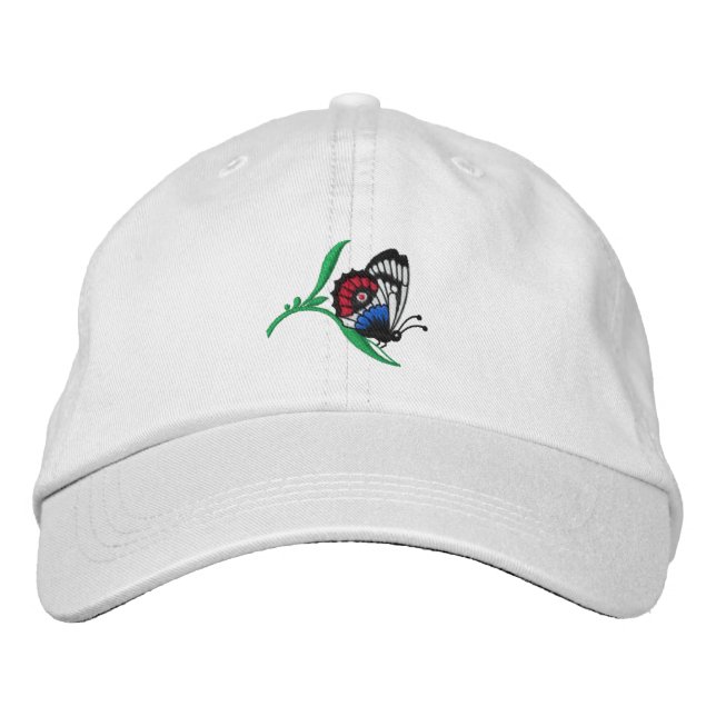 Colourful Butterfly on Plant Embroidered Cap (Front)
