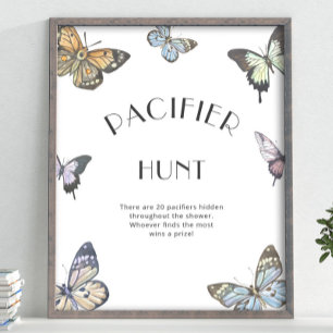 Colourful Butterfly Pacifier Hunt Baby Shower Game Poster