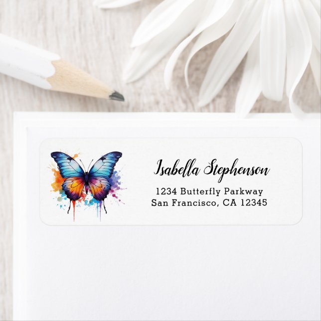 Colourful Butterfly Paint Splash Return Address (Insitu)
