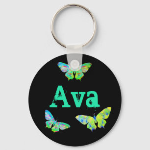 Colourful Butterfly Painting Art Ava Add Name Key Ring