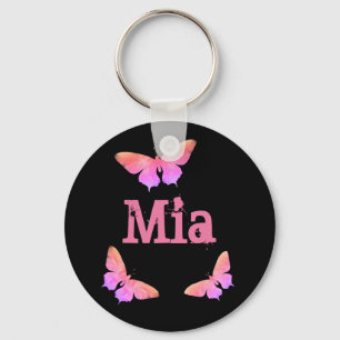 Colourful Butterfly Painting Art Pink Mia Add Name Key Ring