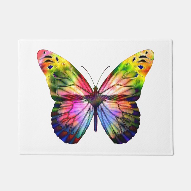 Colourful Butterfly Papillon Illustration Doormat (Front)