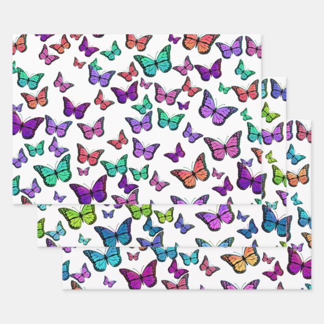 Colourful Butterfly Pattern All Occasion Wrapping Paper Sheet (Set)