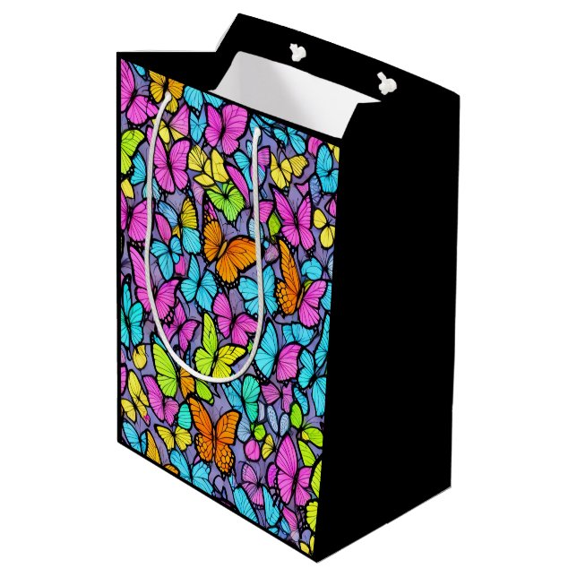 Colourful Butterfly Pattern Medium Gift Bag (Back Angled)