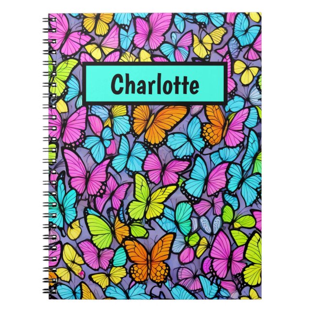 Colourful Butterfly Pattern Personalised Notebook (Front)