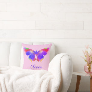 Colourful Butterfly pattern personalised pink Cushion