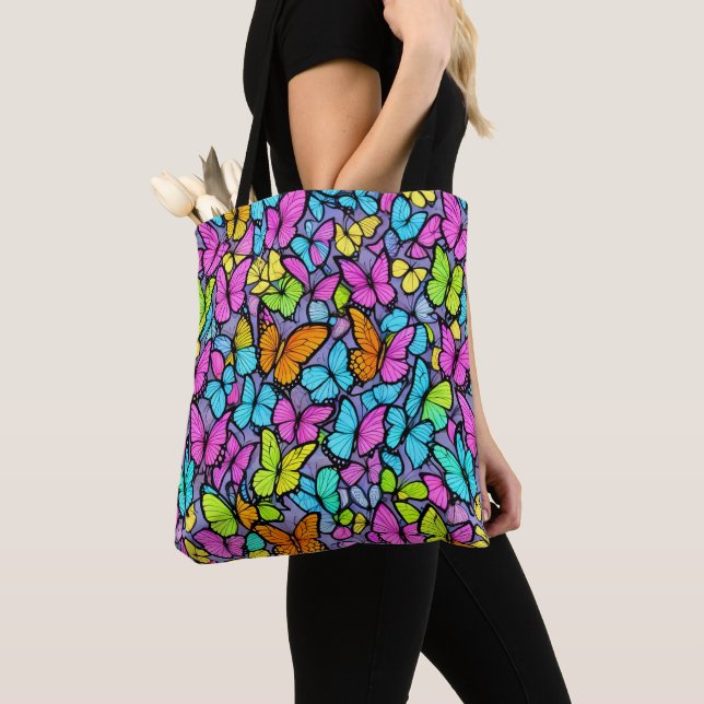 Colourful Butterfly Pattern Tote Bag (Close Up)