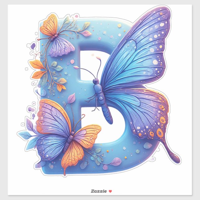 Colourful Butterfly Perched On Bright Blue Letter  (Sheet)