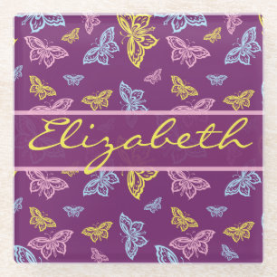 Colourful Butterfly Personalise Pattern Glass Coaster