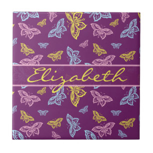 Colourful Butterfly Personalise Pattern Tile